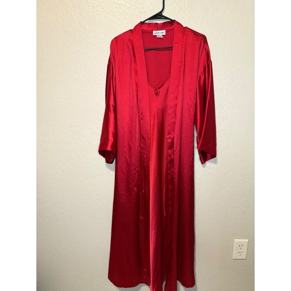 Intimate Affair Red Satin Robe Set Nightgown Sleepwear Lingerie Medium M - Picture 1 of 8